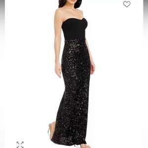 NWT $278 Dress the Population Vada Black Sequin Maxi Dress, removable straps. Sm